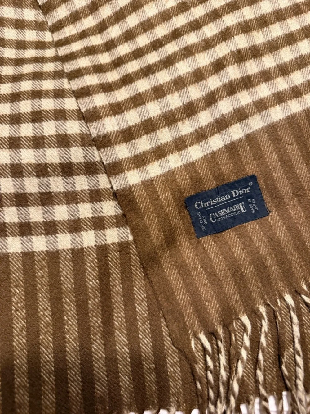 Dior Brown & Cream Checked Cashmere Scarf